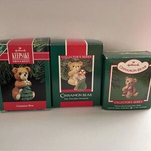 Lot of 3 Vintage Hallmark Collectors Ornaments Cinnamon Bear Set